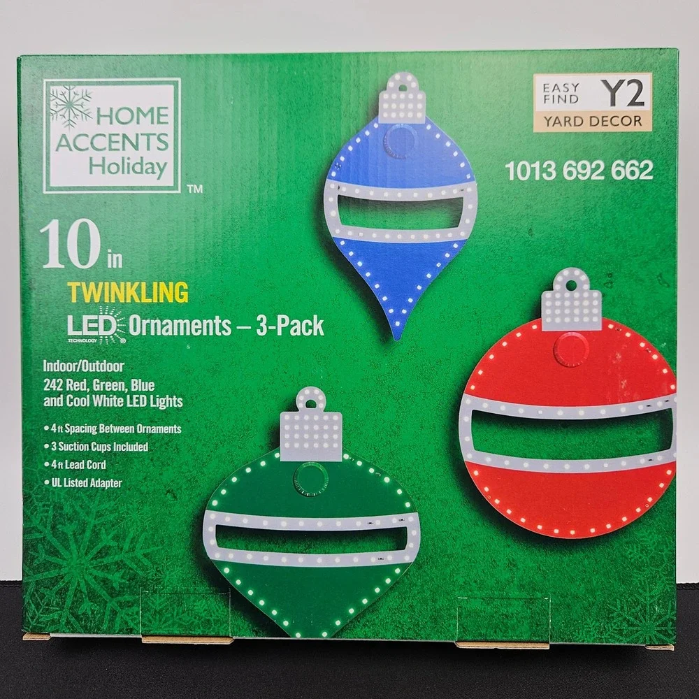 Home Accents‎ Holiday 10 in Twinkling LED Ornaments 3 Pack Yard Decor New